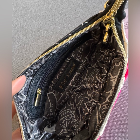 Betsey Johnson Pink and Black Striped Wristlet - Picture 5 of 6